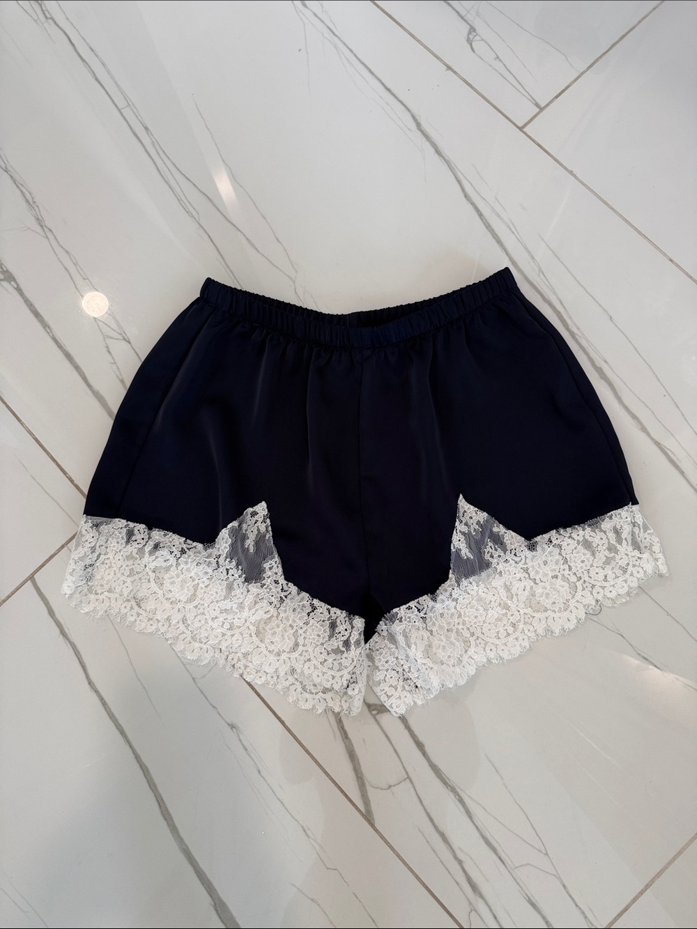 emory park Navy Shorts with White Lace Trim